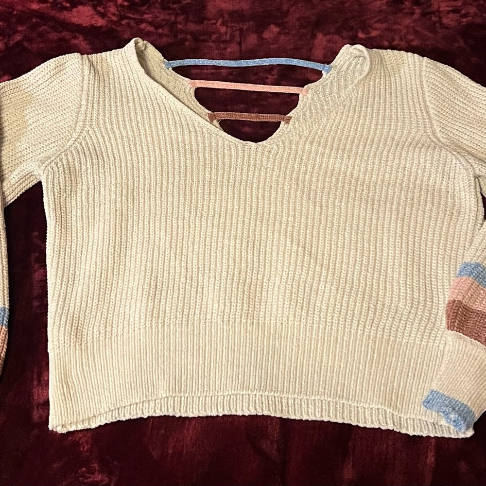 My Michelle Ivory Knit Sweater with Pink Straps